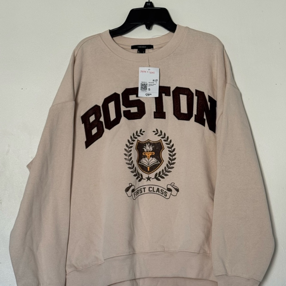 Forever 21 Cream Boston Crewneck Sweater
